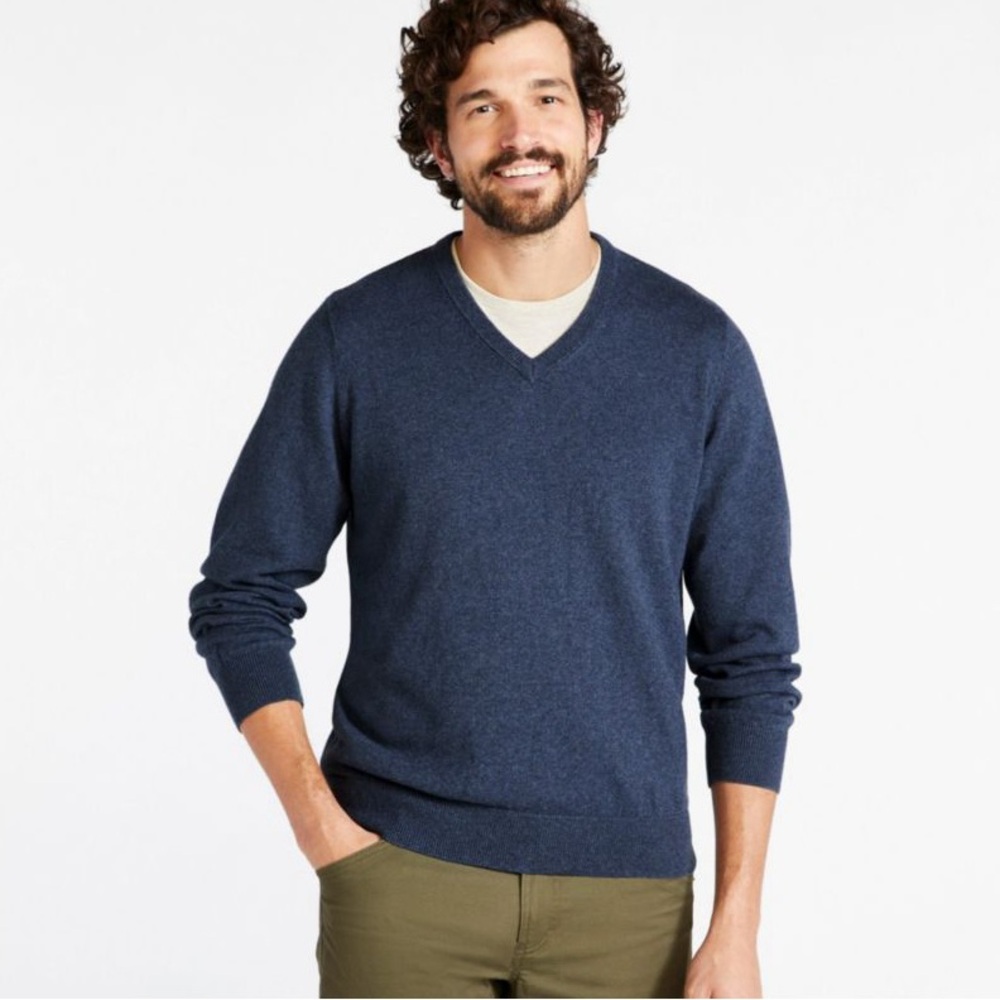 L.L. Bean Navy Blue Lambswool V Nevk Sweater